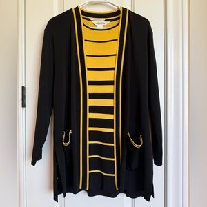 Misook Women's Black and Yellow Cardigan Shirt Set